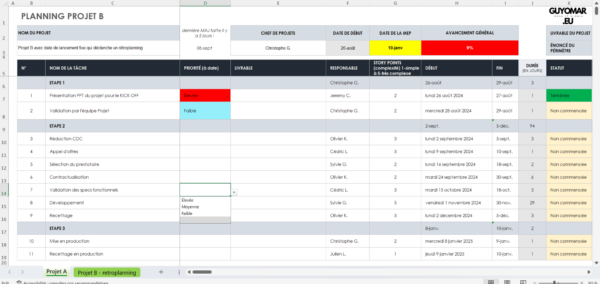 Gestionnaire de planning projets sous EXCEL